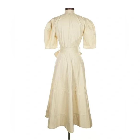 Polo Ralph Lauren Puff Sleeve Belted Midi Dress Fit Flare Cotton Poplin Beige 4 - Picture 8 of 10